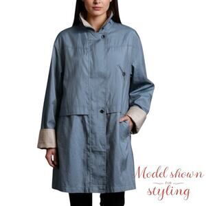 IZZI Women's Blue Lightweight Rain‎ Coat Vented Travel Jacket Oversized L